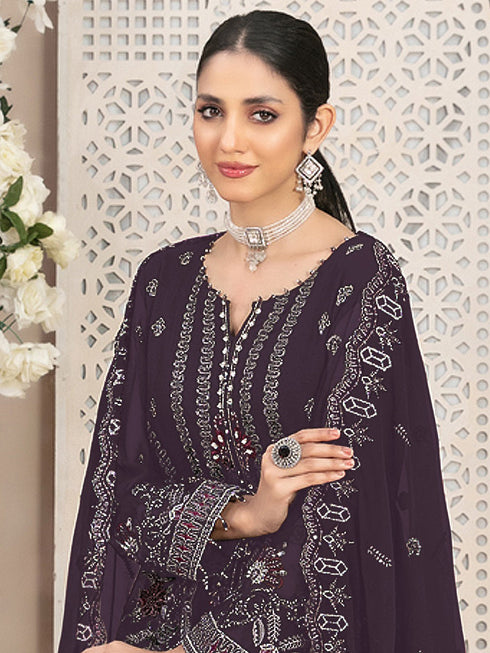 Purple Georgette Pant Suit 189575 Closure View